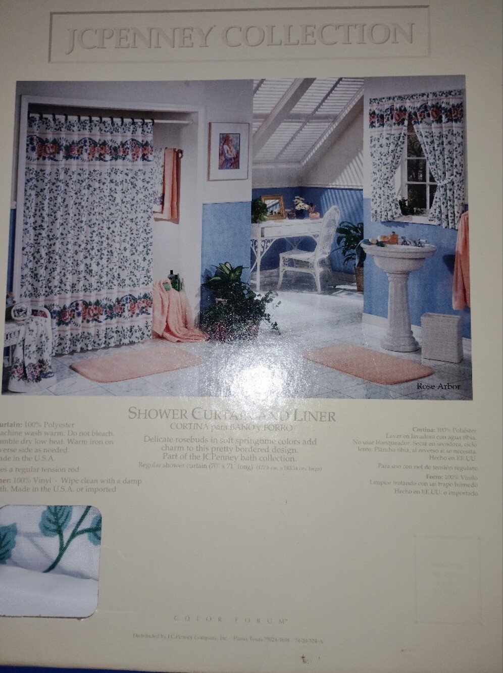 Floral Border Cottagecore Shower Curtain in White and Pink JcPenney Collection